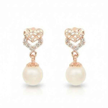 Dainty Rose Gold Heart Pearl Earrings | Drop Dangle Jewelry