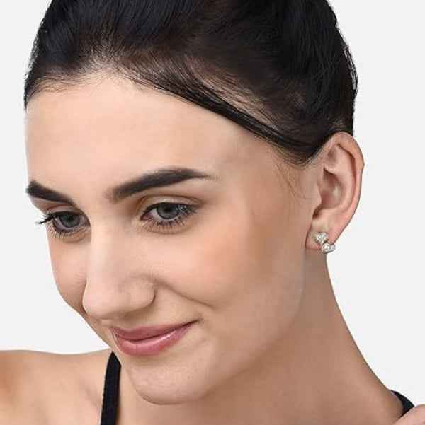 Dainty Rose Gold Heart Earrings | Pave CZ & Pearl Stud Jewelry