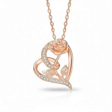 Romantic Rose Gold Heart Rose Necklace | Diamond Accented Pendant
