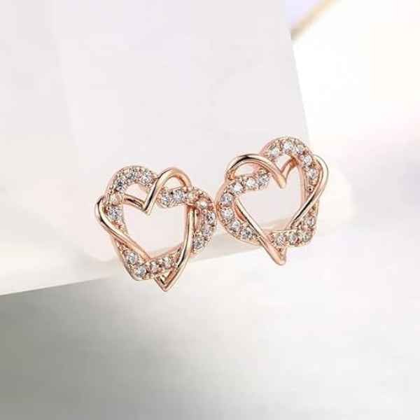 Elegant Rose Gold Heart Stud Earrings | Diamond Simulant Jewelry Gift