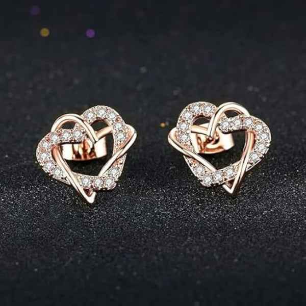 Elegant Rose Gold Heart Stud Earrings | Diamond Simulant Jewelry Gift