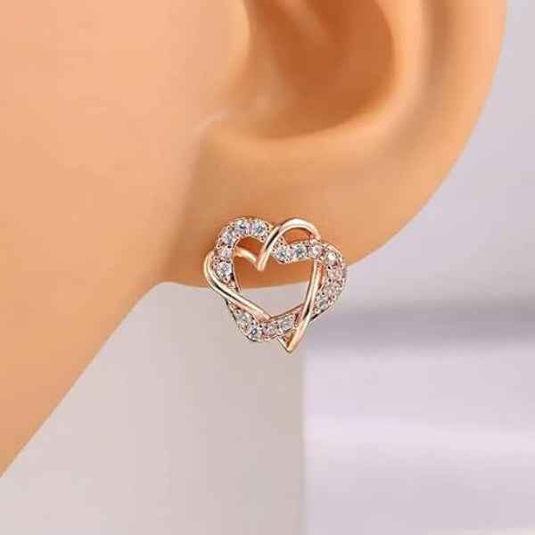 Elegant Rose Gold Heart Stud Earrings | Diamond Simulant Jewelry Gift