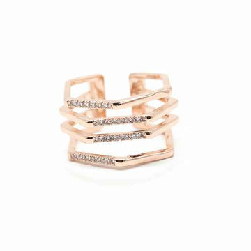 Rose Gold Hexagon Ring - Shimmering Geometric Multi Layer Statement Band