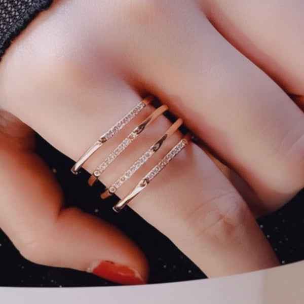 Rose Gold Hexagon Ring - Shimmering Geometric Multi Layer Statement Band