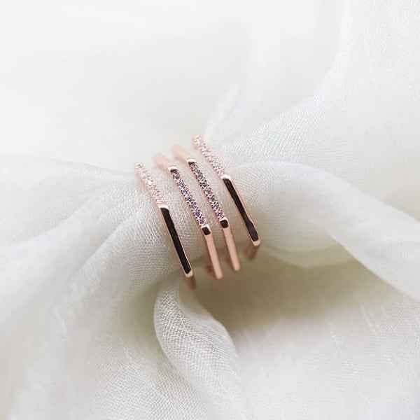 Rose Gold Hexagon Ring - Shimmering Geometric Multi Layer Statement Band