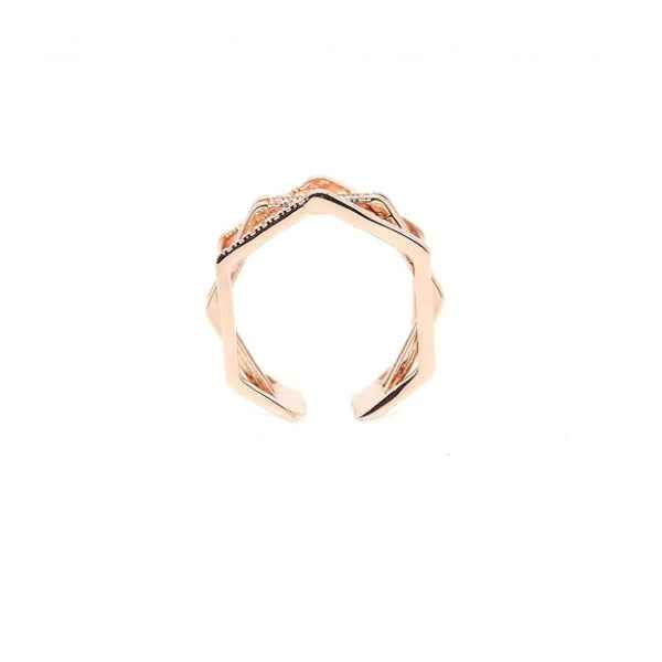 Rose Gold Hexagon Ring - Shimmering Geometric Multi Layer Statement Band