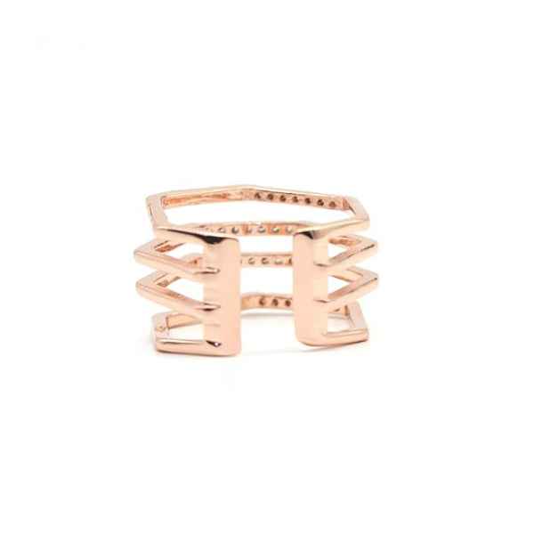 Rose Gold Hexagon Ring - Shimmering Geometric Multi Layer Statement Band