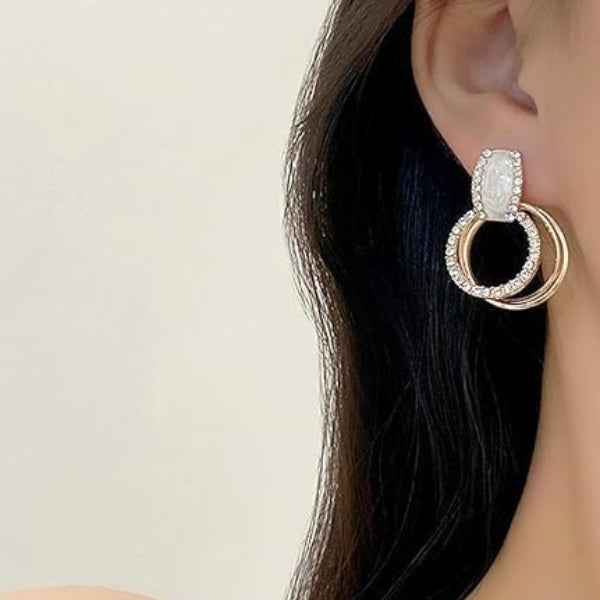 Glam Rose Gold Hoop Earrings | Sparkling Pave Crystal Dangles