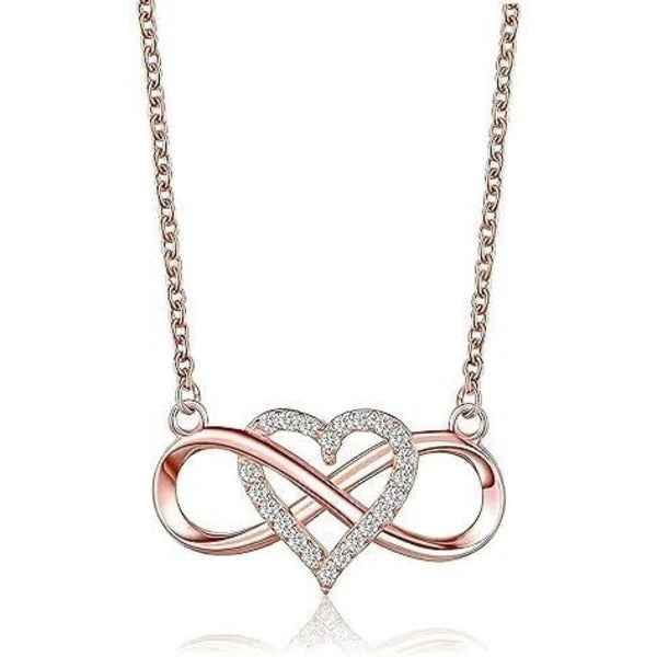 Dainty Rose Gold Infinity Necklace | Sparkling Heart Pendant Gift