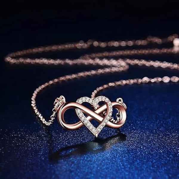 Dainty Rose Gold Infinity Necklace | Sparkling Heart Pendant Gift