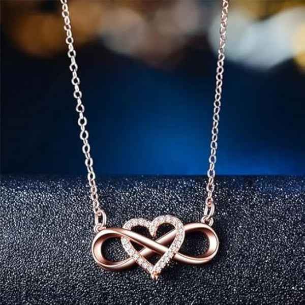 Dainty Rose Gold Infinity Necklace | Sparkling Heart Pendant Gift