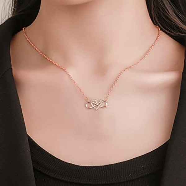 Dainty Rose Gold Infinity Necklace | Sparkling Heart Pendant Gift