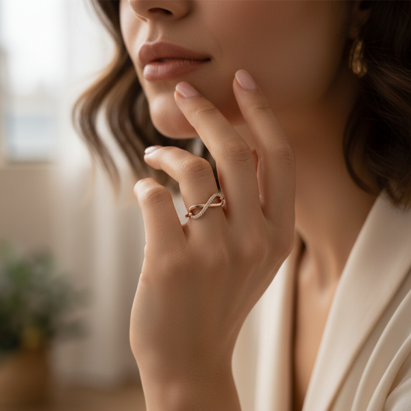 Rose Gold Infinity Ring - Shimmering Crystal Band Jewelry for Women