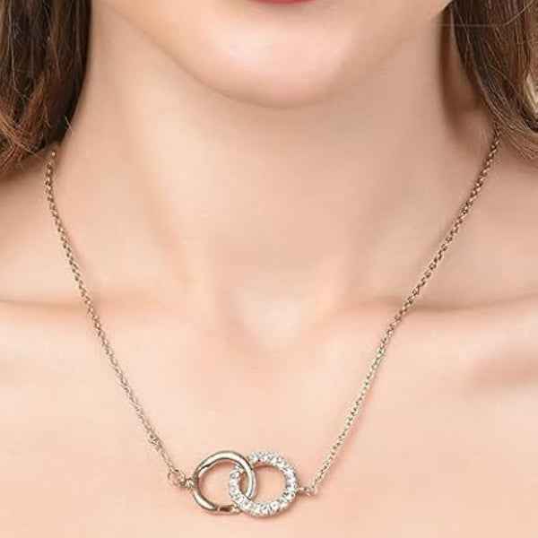 Dainty Rose Gold Interlocking Ring Necklace - Elegant Anniversary Gift