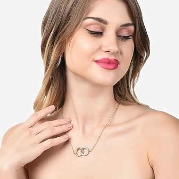 Dainty Rose Gold Interlocking Ring Necklace - Elegant Anniversary Gift