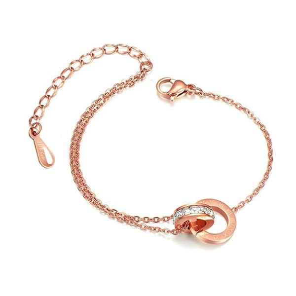 Stunning Rose Gold Interlocking Ring Bracelet | Chic Roman Jewelry