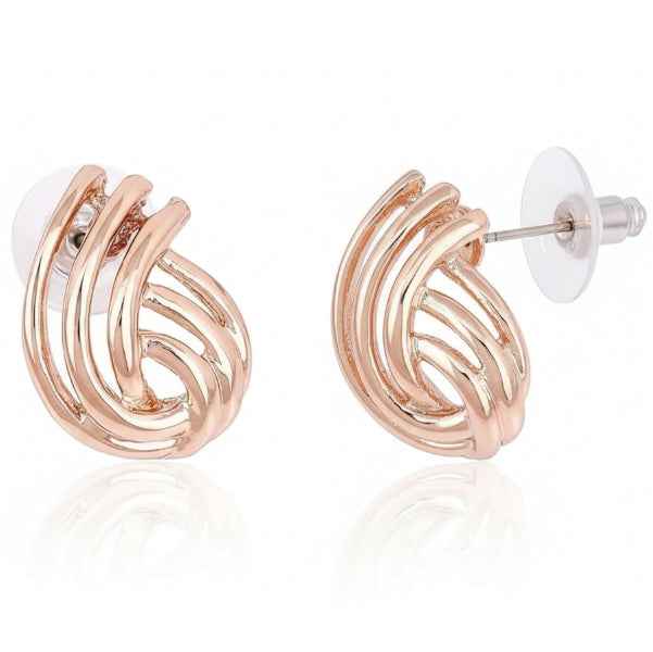 Chic Rose Gold Knot Stud Earrings | Polished Swirl Design Jewelry