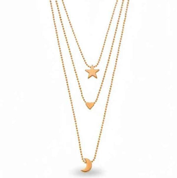 Elegant Rose Gold Layered Necklace with Celestial Charms