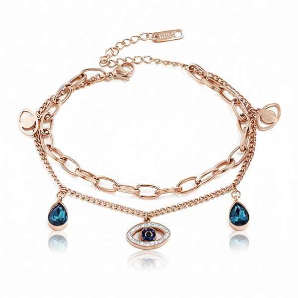Chic Rose Gold Layered Evil Eye Bracelet | Unique Crystal Jewelry