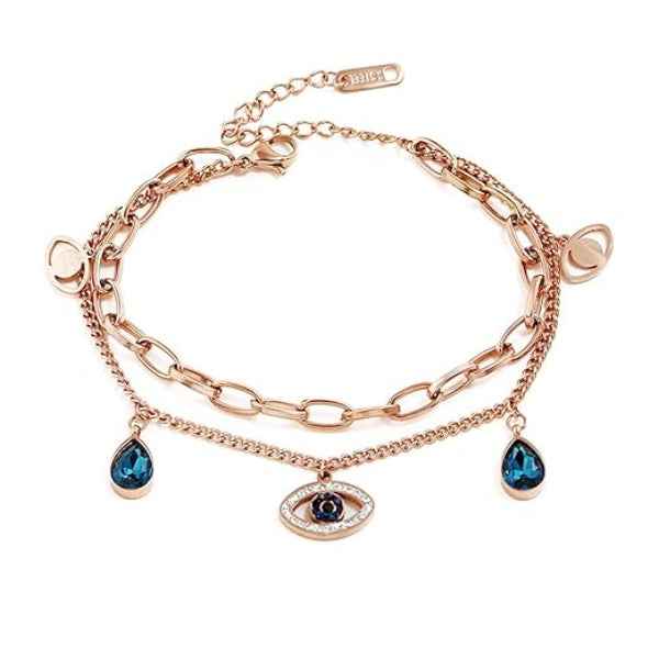 Chic Rose Gold Layered Evil Eye Bracelet | Unique Crystal Jewelry
