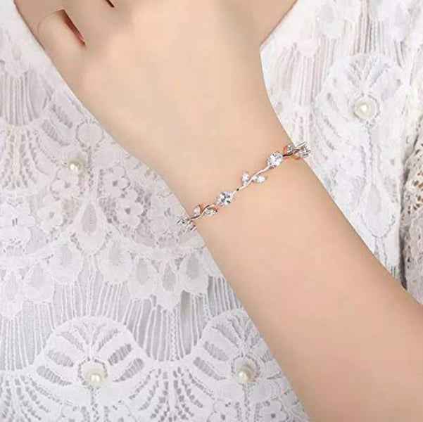 Stunning Rose Gold Leaf Bracelet | Chic Crystal Jewelry Statement