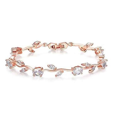 Stunning Rose Gold Leaf Bracelet | Chic Crystal Jewelry Statement