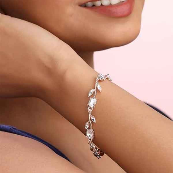Stunning Rose Gold Leaf Vine Bracelet | Chic Crystal Jewelry
