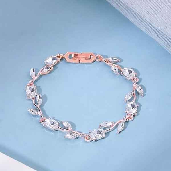 Stunning Rose Gold Leaf Vine Bracelet | Chic Crystal Jewelry