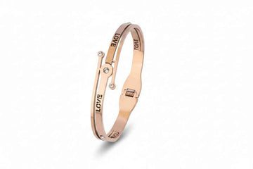 Rose Gold Love Bangle: Trendy Engraved Crystal Bracelet for Women