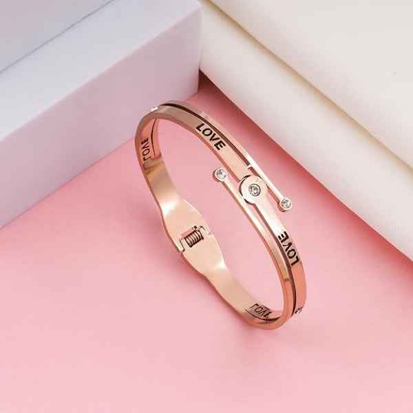Rose Gold Love Bangle: Trendy Engraved Crystal Bracelet for Women