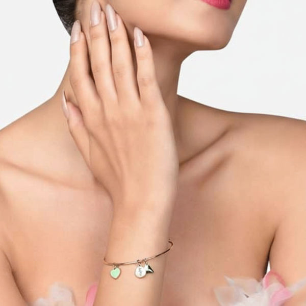 Modern Rose Gold Mint Heart Bangle | Radiant Geometric Charm Jewelry