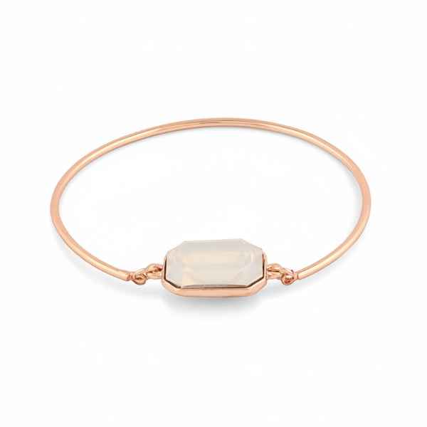 Radiant Rose Gold Moonstone Bangle | Refined Emerald Cut Jewelry
