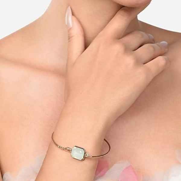 Radiant Rose Gold Moonstone Bangle | Refined Emerald Cut Jewelry