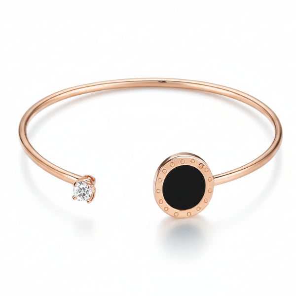Rose Gold Plated Numeral Bangle - Luxury Black Disc Cuff & Crystal Jewelry