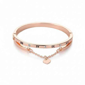 Rose Gold Numeral Bangle - Premium Heart Charm & Roman Numeral Jewelry