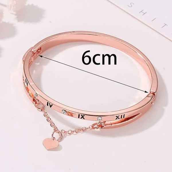 Rose Gold Numeral Bangle - Premium Heart Charm & Roman Numeral Jewelry