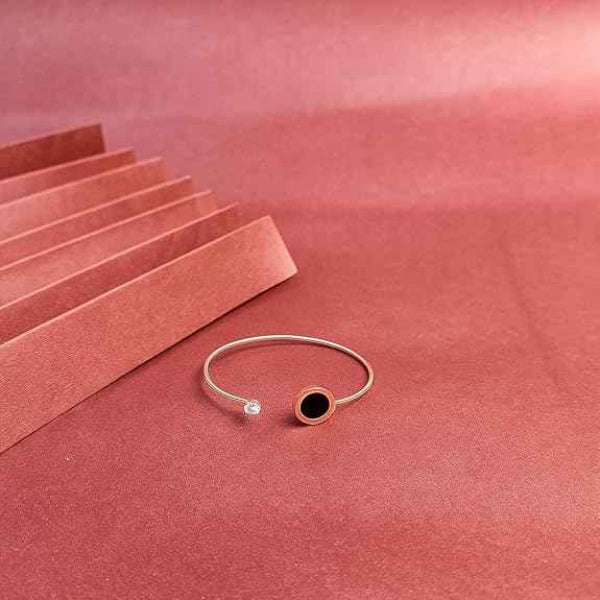 Rose Gold Numeral Bangle - Luxury Black Disc Cuff & Crystal Jewelry