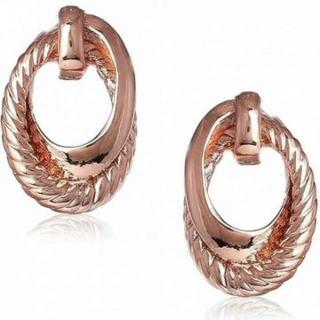 Rose Gold Oval Hoop Stud Earrings | Rope Texture Classic Design