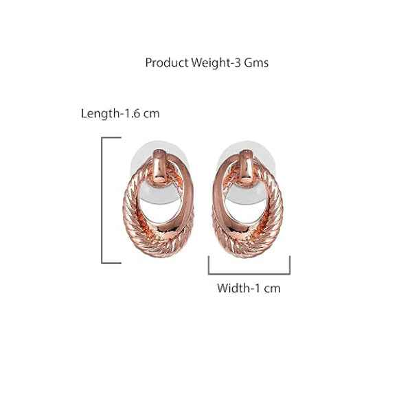 Rose Gold Oval Hoop Stud Earrings | Rope Texture Classic Design