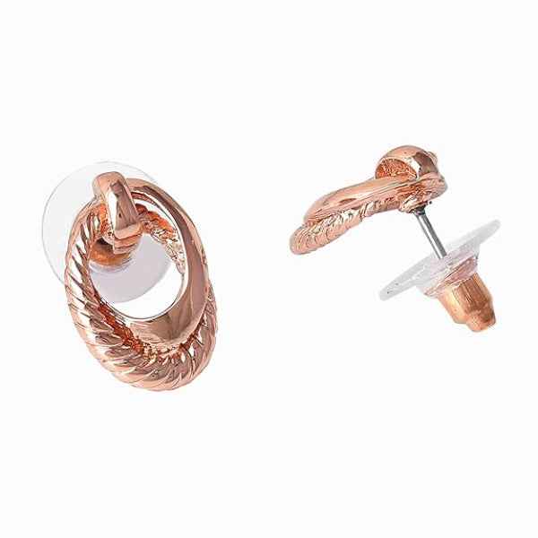 Rose Gold Oval Hoop Stud Earrings | Rope Texture Classic Design
