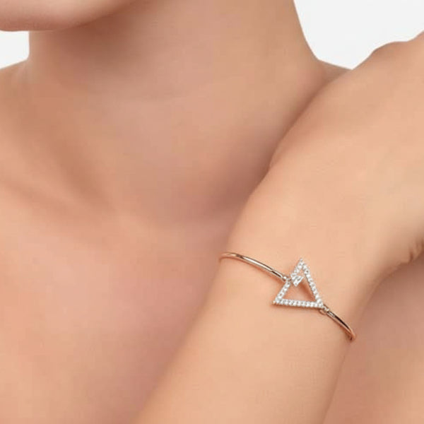 Chic Rose Gold Triangle Bangle | Refined Pave Crystal Cuff Jewelry