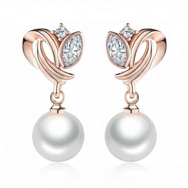 Rose Gold Pearl Drop Earrings | Elegant Dangle Jewelry Gift