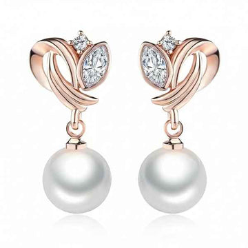 Rose Gold Pearl Drop Earrings | Elegant Dangle Jewelry Gift