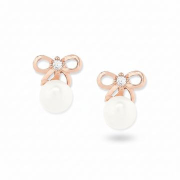 Rose Gold Plated Pearl Earrings | Dainty Bow Studs