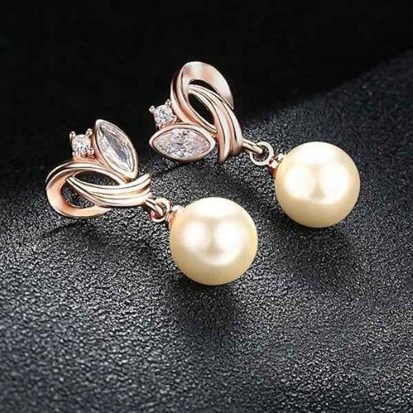 Rose Gold Pearl Drop Earrings | Elegant Dangle Jewelry Gift