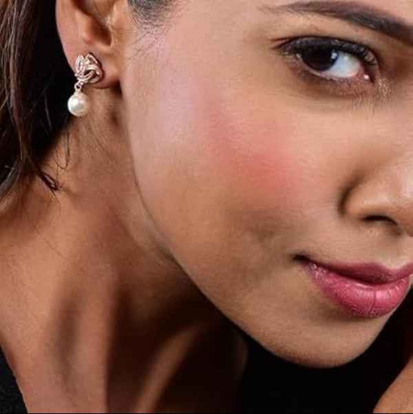 Rose Gold Pearl Drop Earrings | Elegant Dangle Jewelry Gift