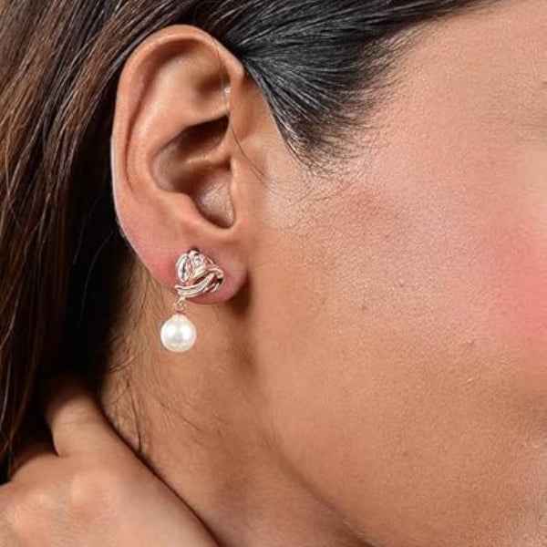 Rose Gold Pearl Drop Earrings | Elegant Dangle Jewelry Gift