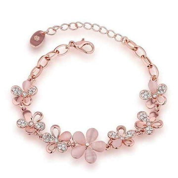 Chic Rose Gold Flower Charm Bracelet | Radiant Pink Floral Jewelry