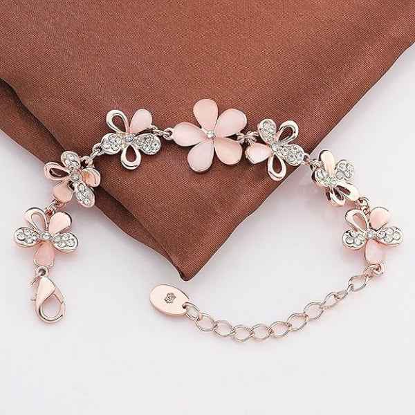Chic Rose Gold Flower Charm Bracelet | Radiant Pink Floral Jewelry