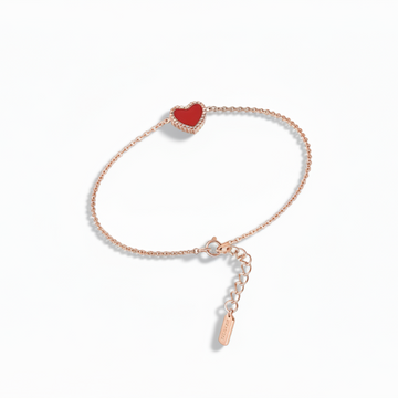 Rose Gold Red Heart Anklet - Sparkling Adjustable Dainty Foot Jewelry